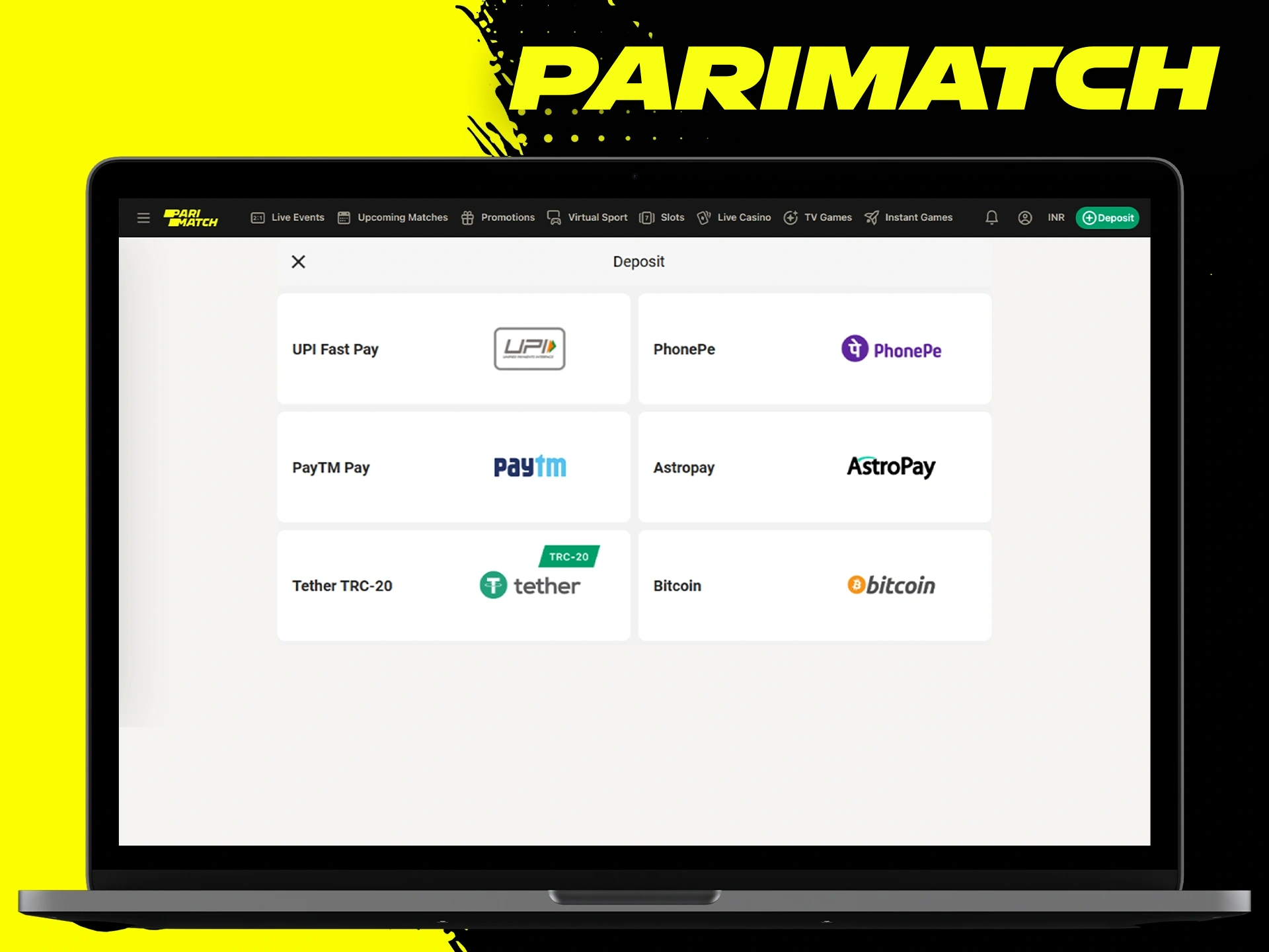Go to the tab with deposits and fund your Parimatch gaming account.